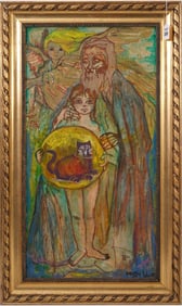 Maggie blue oil on Masonite The Beautiful Dream Sothern Folk Art / outsider art. pntg. 14 x 28