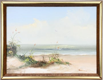 Herman Biemann, American/German (1940-2015) Oil on Canvas,  Florida Beach Scene. Framed. Artist