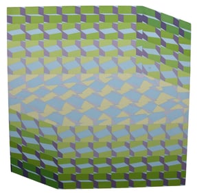 OP ART ABSTRACT PAINTING BY Marilyn Morgenstern 20th Cent oil on canvas Op-art composition, Titled