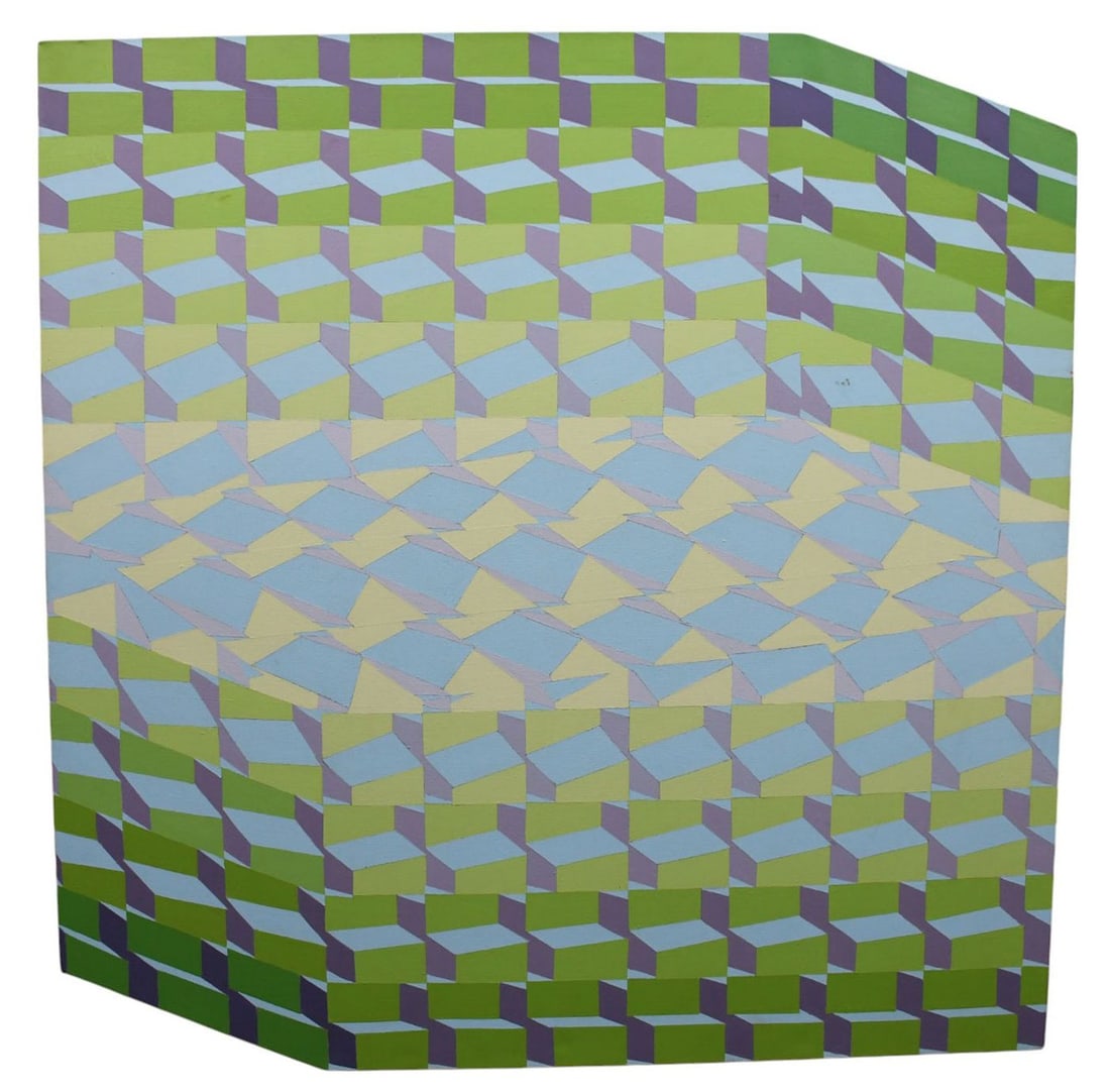 OP ART ABSTRACT PAINTING BY Marilyn Morgenstern 20th Cent oil on canvas Op-art composition, Titled (1 of 7)