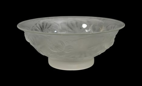 A Barolac "Water Lily" Czech Glass Bowl - C. 1930s. Clear and frosted glass bowl with water lilies