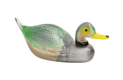 Vetro Artistico Murano Glass Mallard Duck Sculpture - Italian, 20th Century. Green, yellow, black