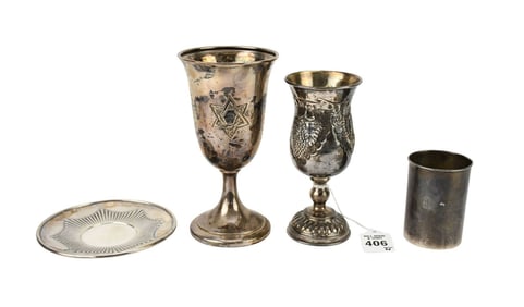 Group of Four Judaica Sterling & 800 Silver Items - Comprising: Two (2) Sterling Silver Kiddish