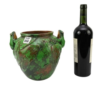 Vintage Weller Pottery Arts & Crafts "Coppertone" Vase with Frog, Early 20th C. Featuring a Mottled