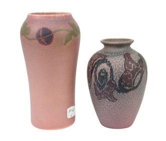 2 Vintage Rookwood Vases, Purple With Large Flower Design, XXI 1921 (5 1/2"h)