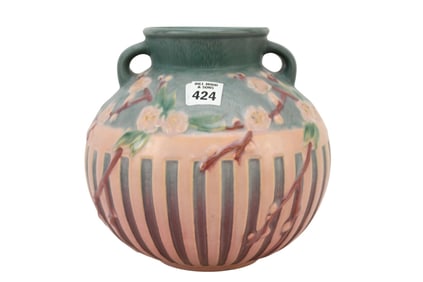 Vintage Roseville Cherry Blossom Vase, 8"h