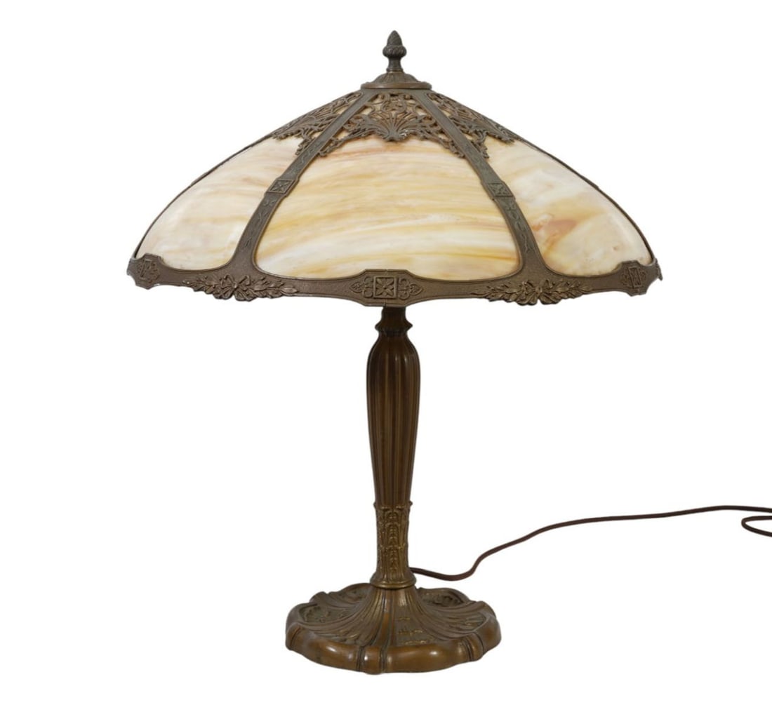 Slag Art Glass Table Lamp, 23"h x 21"with Shade (1 of 7)