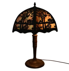 Art Glass & Slag Metal Table Lamp, 23"h x 14"dia with Shade