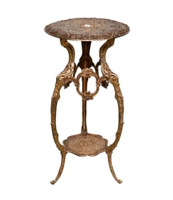 Occasional Ornate 2 Tier Bronze Side Table, 28"h x 15"dia