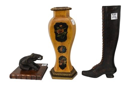 3 Theodore Alexander Pcs, Bronze Baby Elephant on Wood Book Motif Base (5"h x 6"w x 6"d), Ladies