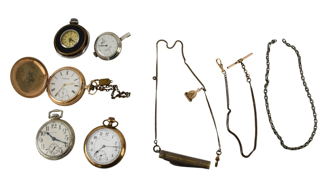 Vintage Pocket Watch & Fobs Lot. 4 pocket watches New Haven, Burlington, Waltham, Kaelin Special: Vintage Pocket Watch & Fobs Lot. 4 pocket watches New Haven, Burlington, Waltham, Kaelin Special Nelsonville, O. 1 Parker time watch tie clip. All need service