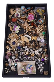 Costume Jewelry Lot. 14K Yellow Gold brooch 8.8 grams, 3 Sterling Silver brooch and  some signed