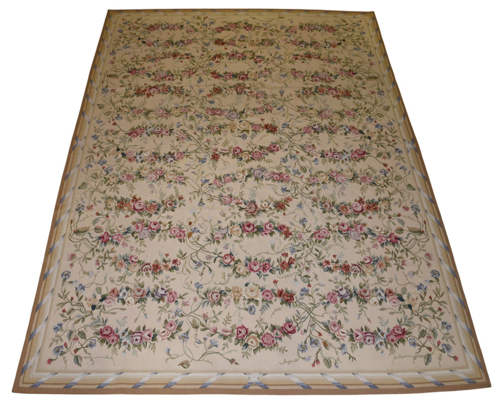 Floral French Aubusson Needlepoint Rug / Carpet, 9' x 12' (overall good condition): Floral French Aubusson Needlepoint Rug / Carpet, 9' x 12' (overall good condition)