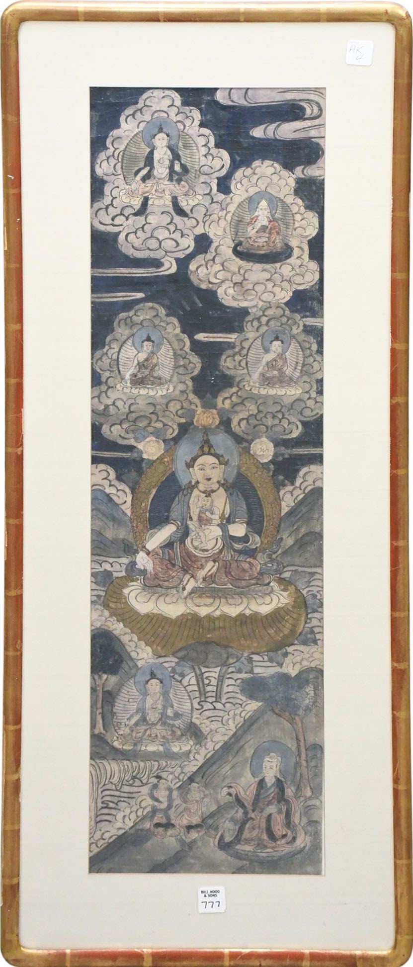Antique Tibetan Thangka painting- site 33-3/4 x 9-1/2 inches. Overall frame size 41 x 16 inches (1 of 5)