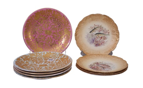 8 Porcelain Plates, 4 Pointons England with Assorted Fish Motif on Each (8 3/8"dia) AND 5 J.E.