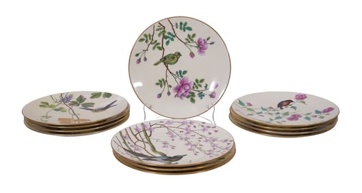 12 Minton Porcelain Plates, Assorted Bird & Flower Motif (9 12"dia) (some wear)