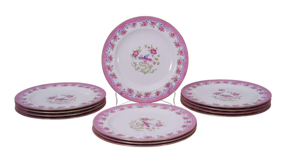12 Pointons England Porcelain Dinner Plates (9 3/4"dia) (some wear): 12 Pointons England Porcelain Dinner Plates (9 3/4"dia) (some wear)