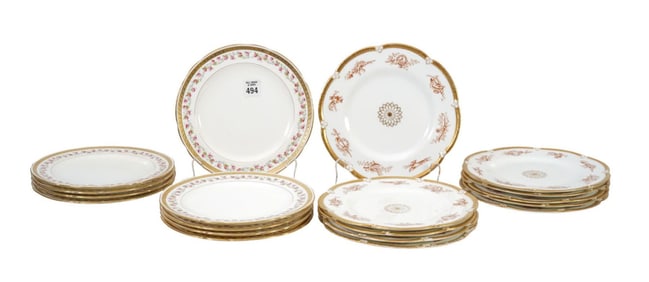 9 Minton Porcelain Plates, Floral & Gilt (8 3/4"dia) (3 plates as is) And 10 English Hallmarked