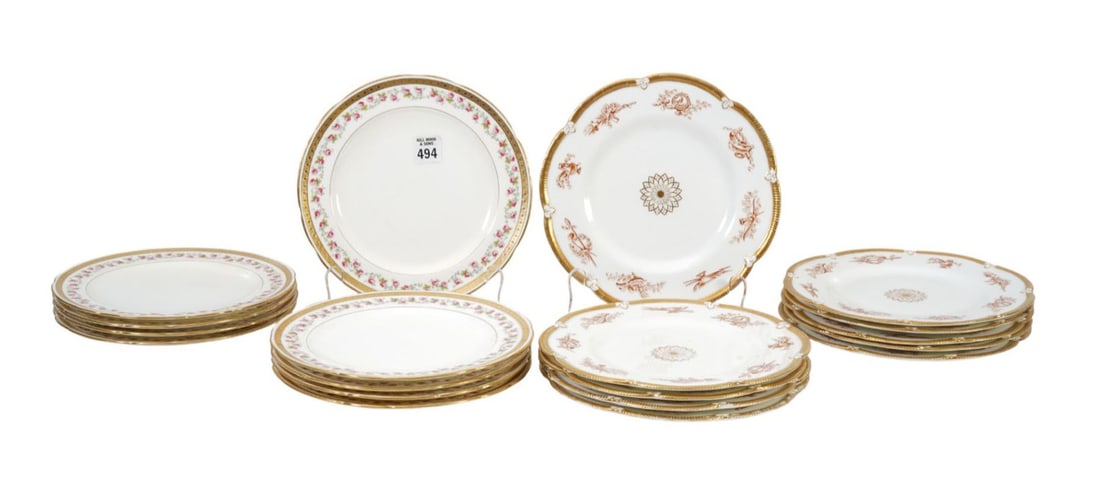 9 Minton Porcelain Plates, Floral & Gilt (8 3/4"dia) (3 plates as is) And 10 English Hallmarked (1 of 9)
