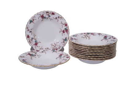 Minton Porcelain China Set, Ancestral Pattern, incl; 10 Dinner Plates (10 5/8"dia), 9 Salad Plates