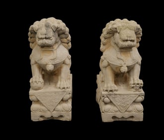 Large Cement Garden Statuary Foo Dogs