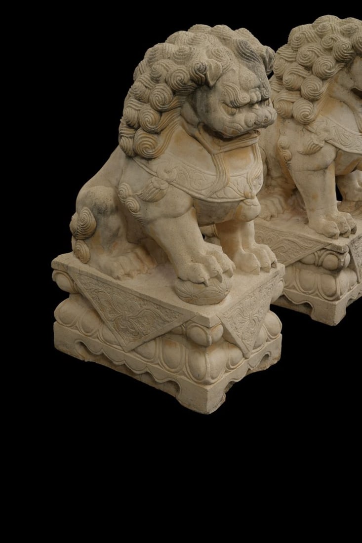 Large Cement Garden Statuary Foo Dogs - 5