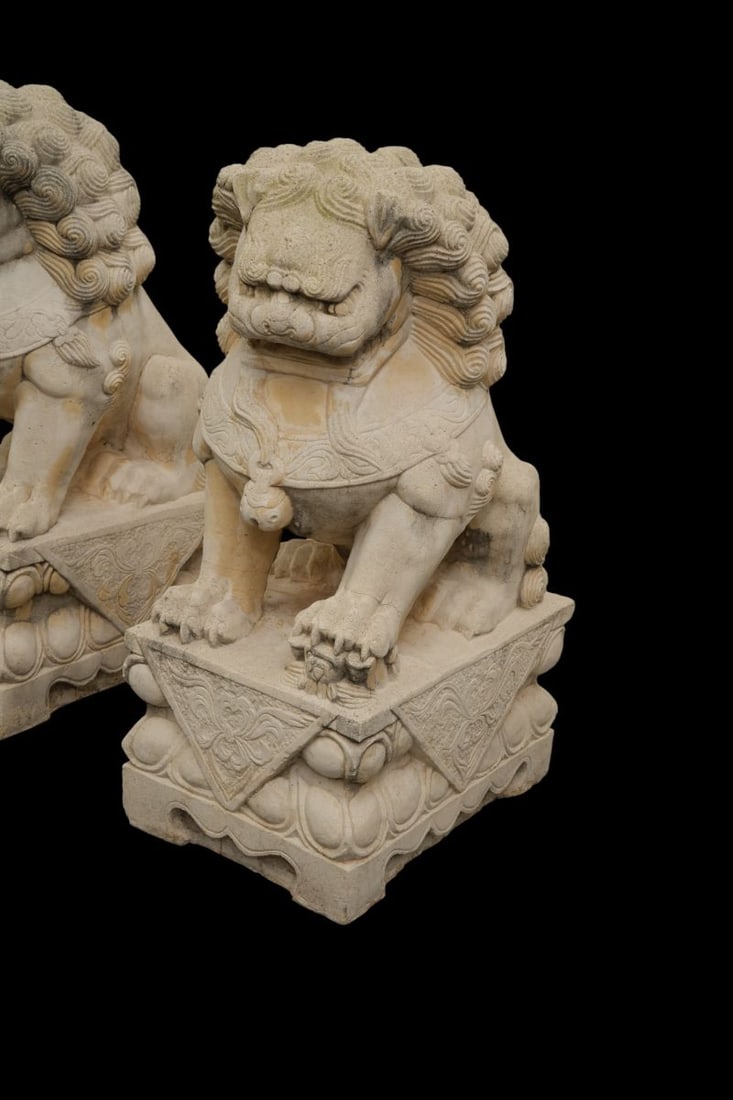 Large Cement Garden Statuary Foo Dogs - 6