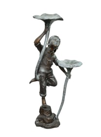 Garden Fountain Figural Boy with Lily Pads, 51"h x 24"w x 16"d (Not in Operating Condition)