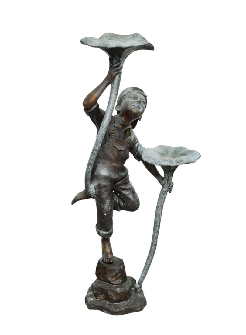 Garden Fountain Figural Boy with Lily Pads, 51"h x 24"w x 16"d (Not in Operating Condition): Garden Fountain Figural Boy with Lily Pads, 51"h x 24"w x 16"d (Not in Operating Condition)