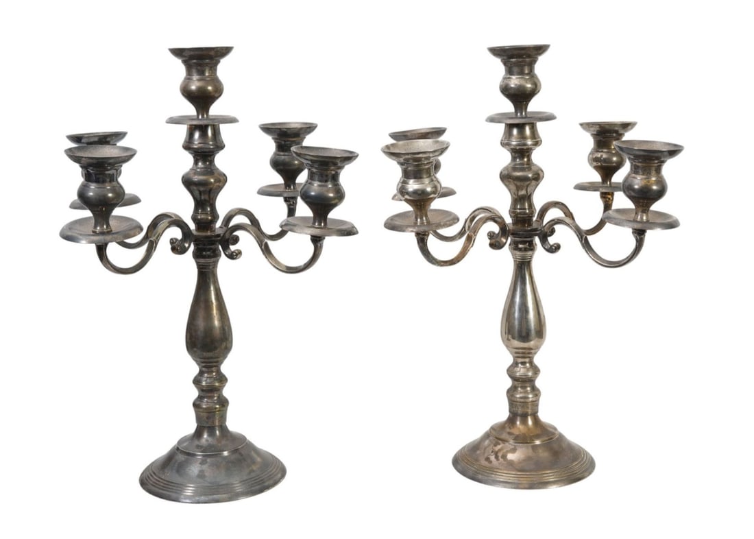 Pair Large Silverplate Candelabra: Pair Large Silverplate Candelabra 23" x 20" each