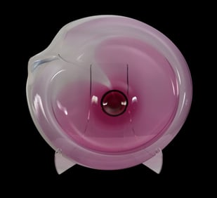 Very large Willsea O'Brien Pink clear and white, abstract Art Glass Bowl on acrylic stand, Signed on
