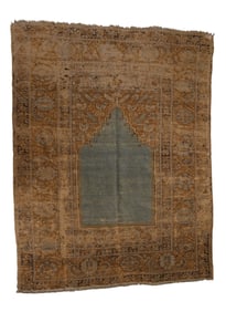 Antique Persian prayer rug, low worn pile 4' x 5'