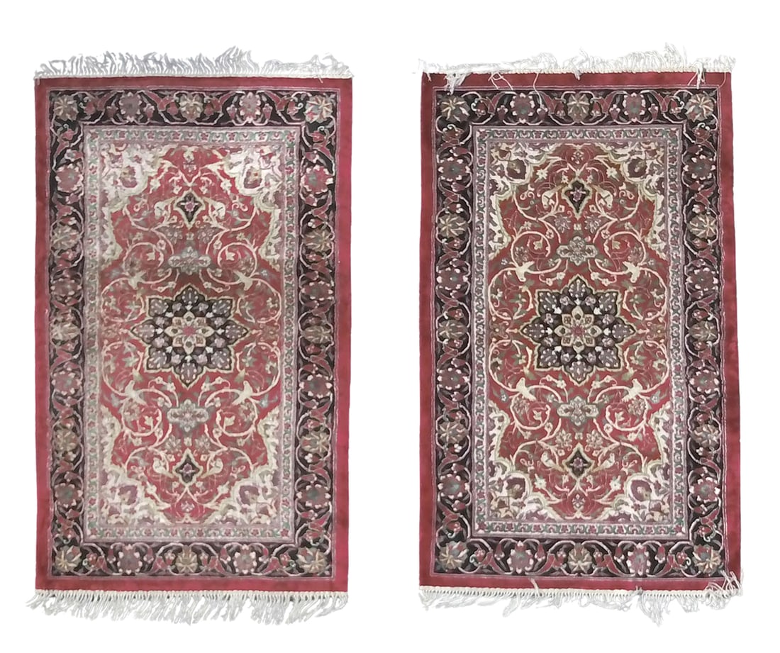 Pair small Silk Oriental Carpet / Rug. 3 x 5 feet: Pair small Silk Oriental Carpet / Rug. 3 x 5 feet