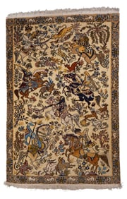 Vintage Persian Hunting scene Rug 5'2" x 3'4" Good condition