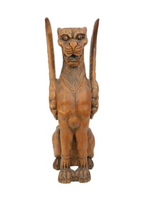 Vintage hand carved Seated Gryphon one Repair to top of one wing , 26"H x 12"w x 7"deep