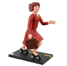 Carolyn Rhoads Folk Art Carved wood sculpture Tilted "Working Woman" 3/20 1996,  Woman