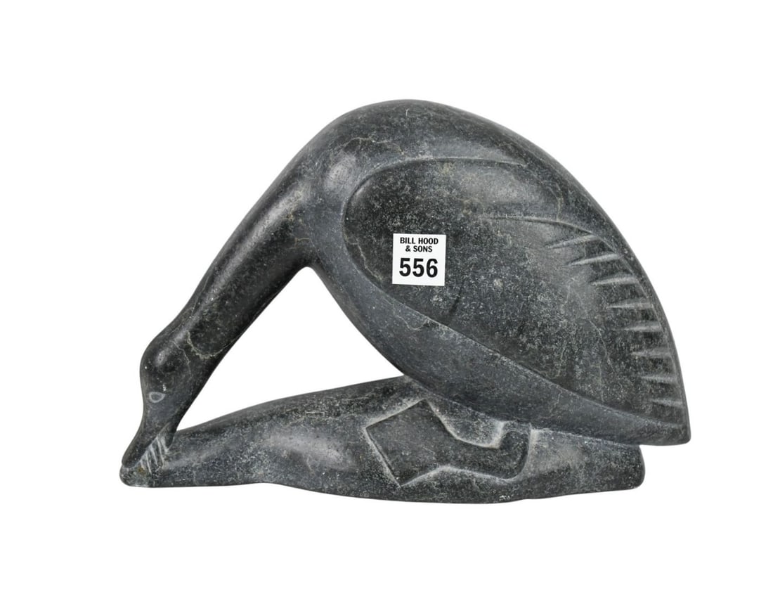 Vintage Inuit Carved Soapstone Sculpture Depicting Goose eating 12" wide x 8" high x 4" deep (1 of 5)