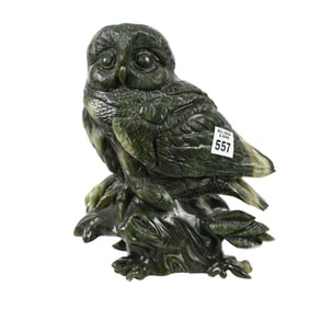Nephrite Jade Carving of Owl 10" high x 7.5" wide x 5" deep