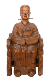 Carved Wood Seated Chinese Figure, 28"h x 14"w