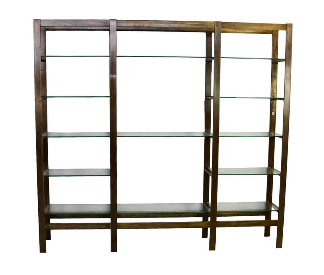 Mastercraft Style Modern Open Shelving Unit in 3 Sections, 84"h x 92"w x 14"d: Mastercraft Style Modern Open Shelving Unit in 3 Sections, 84"h x 92"w x 14"d