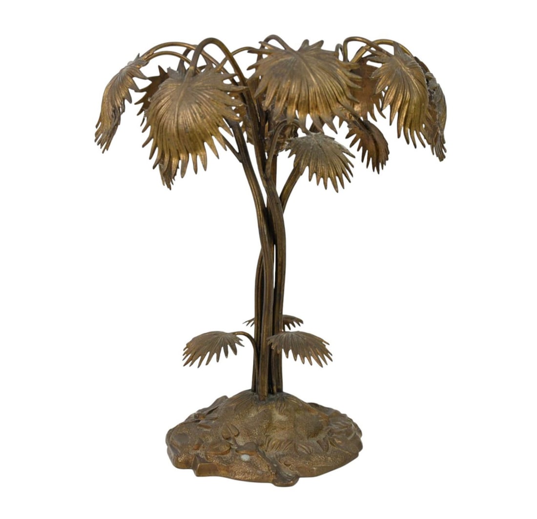 Vintage Bronze Palm Tree Object D' Art Sculpture, 13"h x 11"dia (1 of 6)