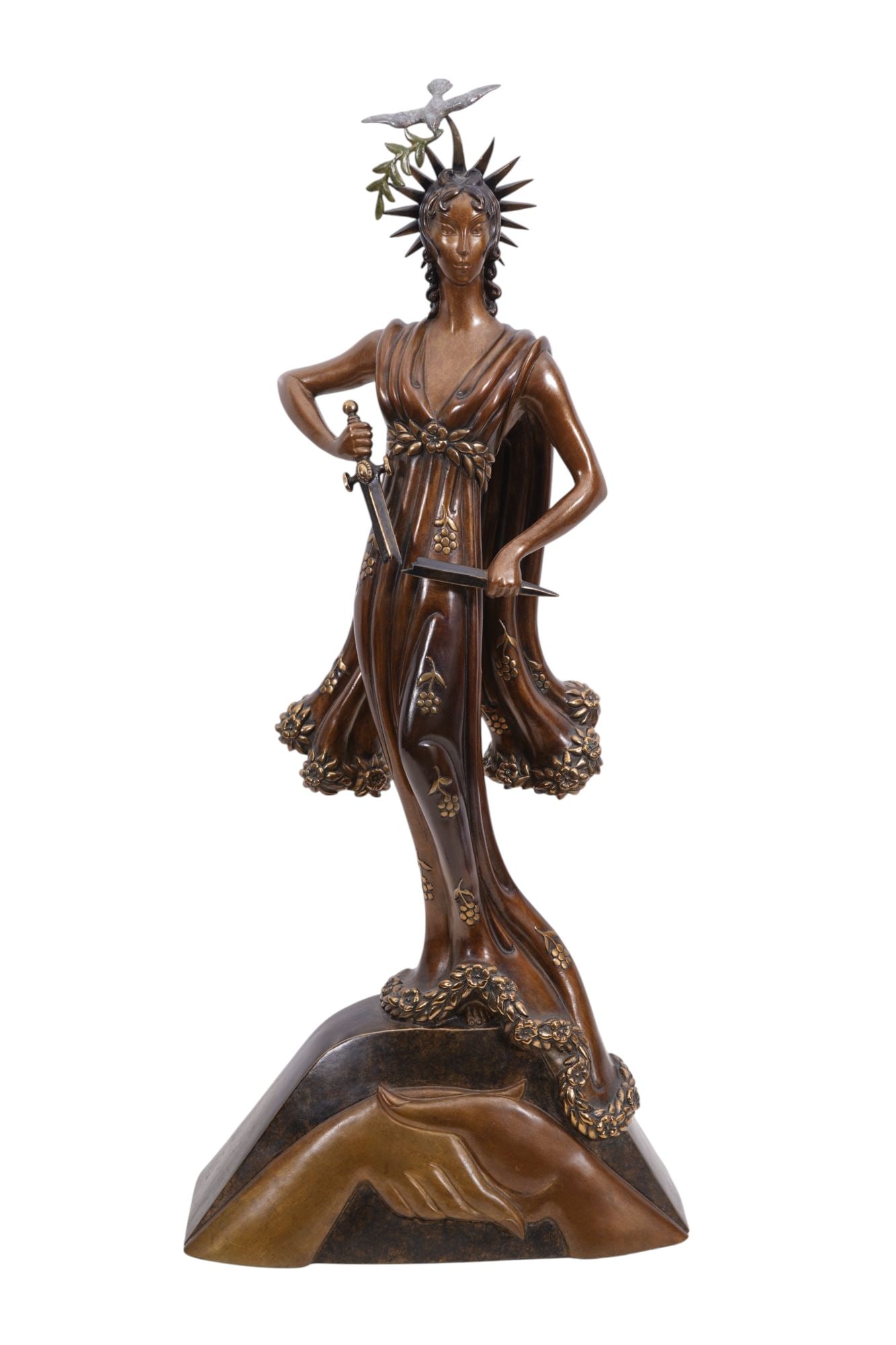 ERTE BRONZE "Peace", Patinated Bronze Sculpture, Fine Art Acquisitions, 105/500, 1984, COA Dyansen: ERTE BRONZE "Peace", Patinated Bronze Sculpture, Fine Art Acquisitions, 105/500, 1984, COA Dyansen Gallery NY, 26"h x 12"w x 5"d