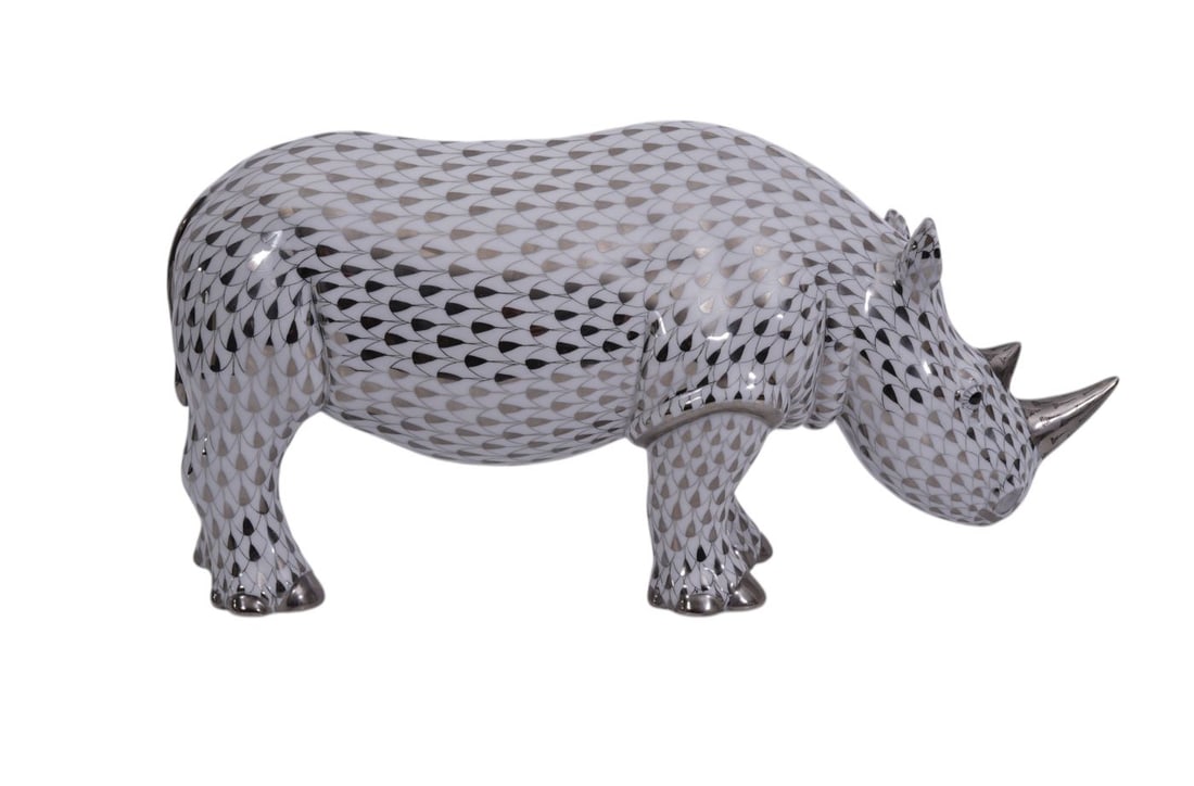 Large Herend Hungarian Porcelain Hand-Painted Rhinoceros First Edition Marked on bottom 15384/ PT (1 of 4)
