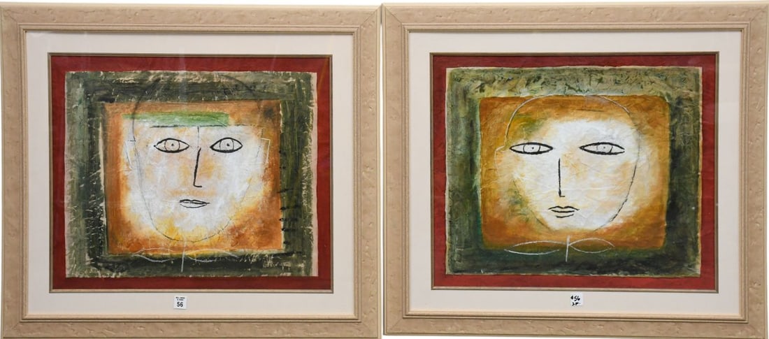 2 Original Paintings by Jamali (American, b.1944) Face Paintings on paper no visible signatures, (1 of 5)