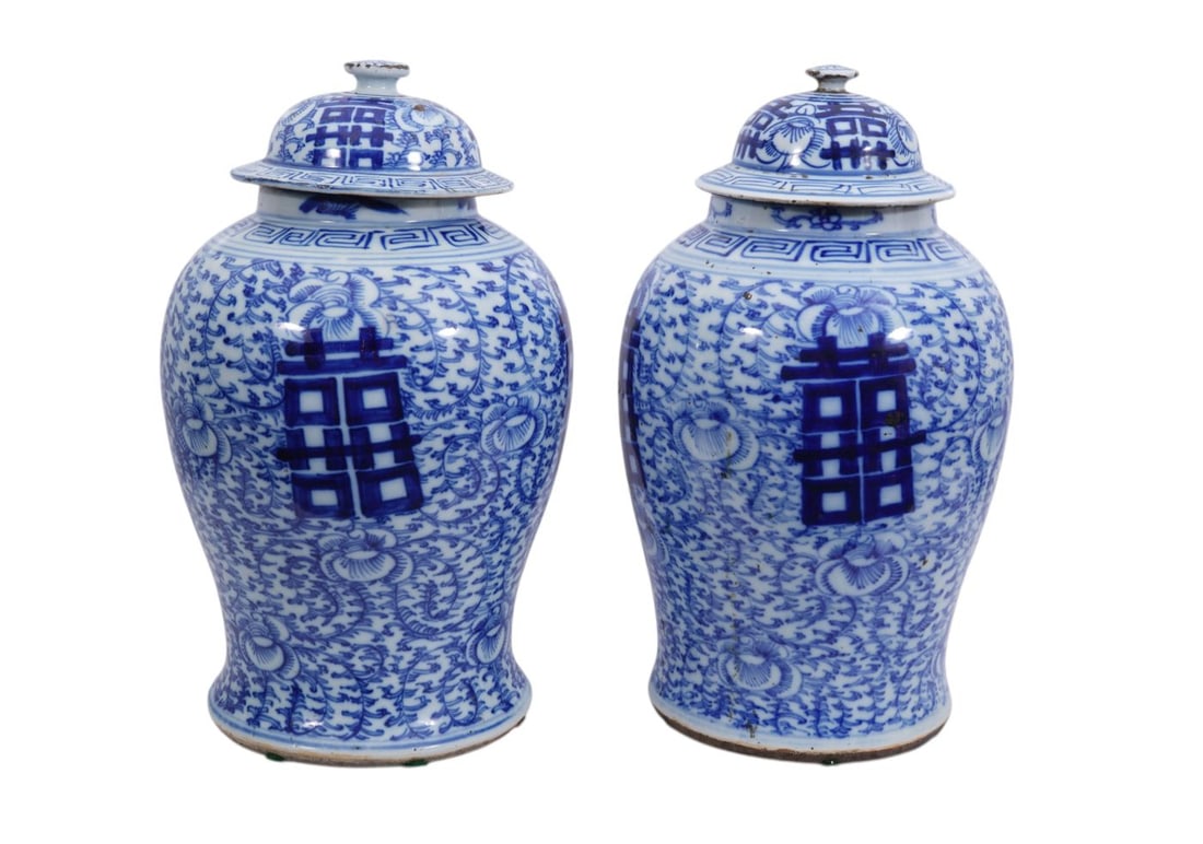Pair Blue & White Ginger Jars With Lids, 18"H x 10"w (1 of 11)