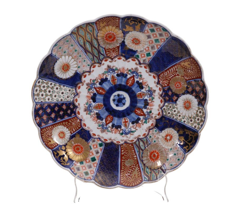 Japanese Imari 19th c. Charger with Scalloped Rim, 2"h x 12"dia (Early Staple Repairs) (1 of 6)