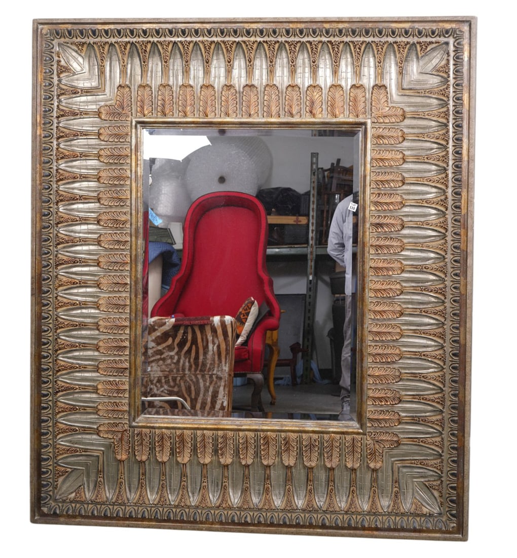 Huge Oversized Fabricated Mirror with 14" Leaf Form Border, 69"H x 61"w x 4"d: Huge Oversized Fabricated Mirror with 14" Leaf Form Border, 69"H x 61"w x 4"d