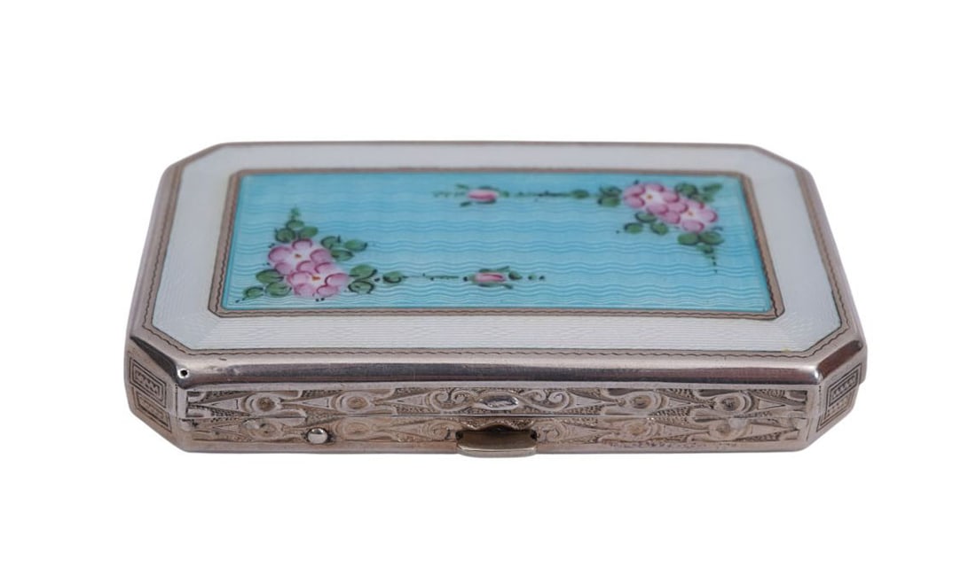 Sterling Box with Enameling, 2 ozt. 1 1/2" x 3": Sterling Box with Enameling, 2 ozt. 1 1/2" x 3"