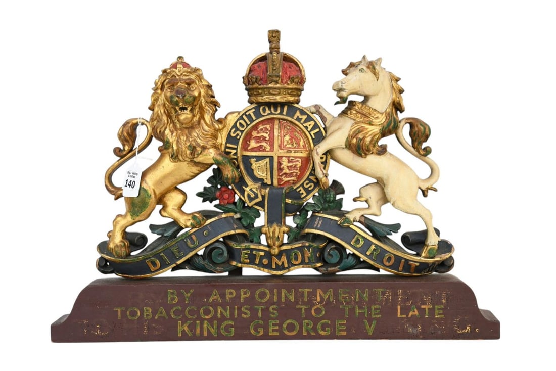English Advertising Plaque, Horse, Lion & Crown Mounted on Base, "Tobacconists To The Late King (1 of 4)