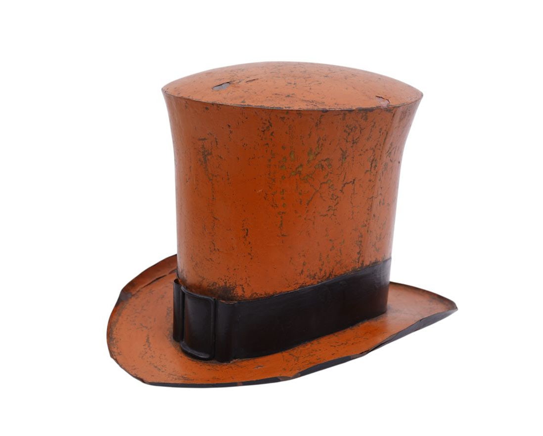 Antique Anniversary Tin Painted Top Hat, 8"H x 7"w: Antique Anniversary Tin Painted Top Hat, 8"H x 7"w